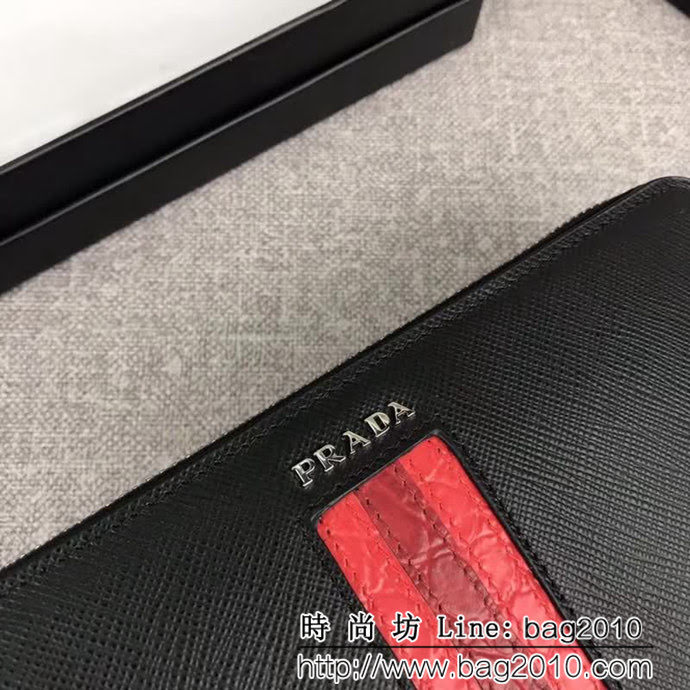 PRADA普拉達 官網同步 爆款 十字紋牛皮 男士單拉鏈錢包 2ML317 DD1890